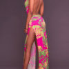 Leaf Printed Halter Backless Stretch Bodycon Maxi Dress - Image 2