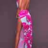 Leaf Printed Halter Backless Stretch Bodycon Maxi Dress - Image 3