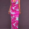 Leaf Printed Halter Backless Stretch Bodycon Maxi Dress - Image 4