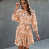 Leopard Print Fashion Sashes Lace Up Streetwear Short Dress
