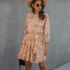 Leopard Print Fashion Sashes Lace Up Streetwear Short Dress - Image 2