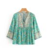 Long Sleeve Floral Printed V-Neck Blouse Shirts