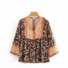 Long Sleeve Floral Printed V-Neck Blouse Shirts - Image 5