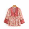 Long Sleeve Floral Printed V-Neck Blouse Shirts - Image 6
