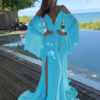 Long Sleeves Split Cold Shoulder Beach Maxi Dress - Image 3