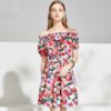 Off The Shoulder Elastic Waist Floral Print Elegant Mini Dress