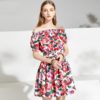 Off The Shoulder Elastic Waist Floral Print Elegant Mini Dress - Image 2