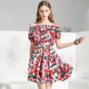 Off The Shoulder Elastic Waist Floral Print Elegant Mini Dress - Image 3
