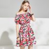 Off The Shoulder Elastic Waist Floral Print Elegant Mini Dress - Image 5