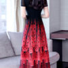 Peacock Print Jewel Neck Chiffon Maxi Dresses - Image 3