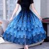 Peacock Print Jewel Neck Chiffon Maxi Dresses