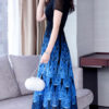 Peacock Print Jewel Neck Chiffon Maxi Dresses - Image 5