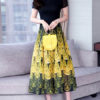 Peacock Print Jewel Neck Chiffon Maxi Dresses - Image 7