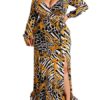 Print V Neck Long Sleeves Floor Length Dress - Image 3