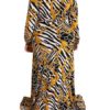 Print V Neck Long Sleeves Floor Length Dress - Image 4