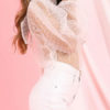 Puff Sleeve Blouse Lace Sheer Long Sleeves Sexy Tops - Image 5