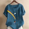 Rainbow Print O-neck Short Sleeve Casual T-shirt