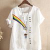 Rainbow Print O-neck Short Sleeve Casual T-shirt - Image 4