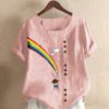 Rainbow Print O-neck Short Sleeve Casual T-shirt - Image 5