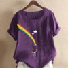 Rainbow Print O-neck Short Sleeve Casual T-shirt - Image 7