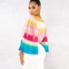 Rainbow Print Sexy Crossed V-Neck Lace Up  Street wear Loose Tops - Image 3