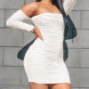 Ruched Bodycon Off The Shoulder Long Sleeve Sexy Sheath Dress - Image 2