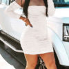 Ruched Bodycon Off The Shoulder Long Sleeve Sexy Sheath Dress - Image 3