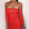 Ruched Bodycon Off The Shoulder Long Sleeve Sexy Sheath Dress - Image 4
