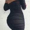 Ruched Bodycon Off The Shoulder Long Sleeve Sexy Sheath Dress - Image 5