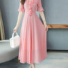 Ruffles Short Sleeves V Neck Chiffon Long Maxi Dress