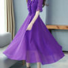 Ruffles Short Sleeves V Neck Chiffon Long Maxi Dress - Image 4