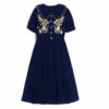 Runway Designer Gold Line Embroidery Short Sleeve Peter Pan Collar Vintage Dress - Image 3
