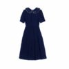 Runway Designer Gold Line Embroidery Short Sleeve Peter Pan Collar Vintage Dress - Image 4