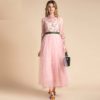 Runway Elegant Long Sleeve Floral Embroidery Mesh Patchwork Party Dress