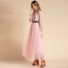 Runway Elegant Long Sleeve Floral Embroidery Mesh Patchwork Party Dress - Image 4