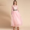 Runway Elegant Long Sleeve Floral Embroidery Mesh Patchwork Party Dress - Image 5