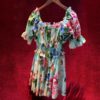 Sexy Off Shoulder Custom Button Flower Print Runway Cotton Short Dress