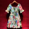 Sexy Off Shoulder Custom Button Flower Print Runway Cotton Short Dress - Image 2