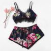 Sexy Satin Sleeveless Sling and Shorts Lace Floral Sleepwear