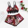 Sexy Satin Sleeveless Sling and Shorts Lace Floral Sleepwear - Image 3