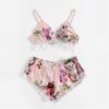 Sexy Satin Sleeveless Sling and Shorts Lace Floral Sleepwear - Image 5
