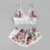 Sexy Satin Sleeveless Sling and Shorts Lace Floral Sleepwear - Image 8