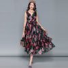 Sexy V Neck Sleeveless Vintage Rose Floral Print Ruffles Holiday Dress - Image 3