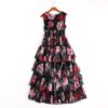 Sexy V Neck Sleeveless Vintage Rose Floral Print Ruffles Holiday Dress - Image 6