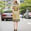 Short Sleeve Golden Totem Print High Waist Party Vintage Dress - Image 2