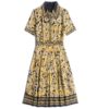 Short Sleeve Golden Totem Print High Waist Party Vintage Dress - Image 3