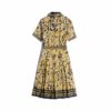 Short Sleeve Golden Totem Print High Waist Party Vintage Dress - Image 4