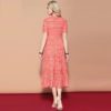 Short Sleeve Solid Floral Hollow out Embroidered Mid Calf Elegant Dress - Image 4