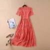 Short Sleeve Solid Floral Hollow out Embroidered Mid Calf Elegant Dress - Image 5