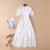 Short Sleeve Solid Floral Hollow out Embroidered Mid Calf Elegant Dress - Image 8